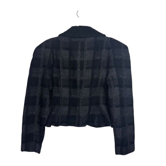 Vintage‎ Betty Jackson Plaid Crop Wool Blazer Women's 10 Black Whimsical Goth - Picture 2 of 7